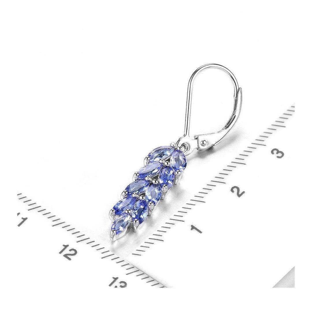 Elegant Sterling Silver Leaf Dangle Earrings with 2.3ct Natural Marquise Cut Tanzanite - Lucid Fantasy 