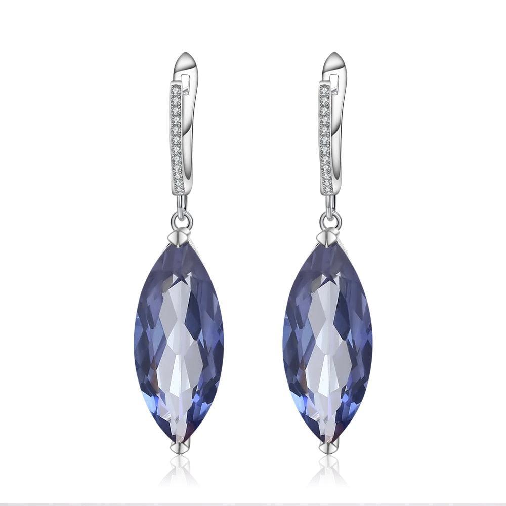 Elegant Sterling Silver Marquise Quartz Dangle Earrings - Lucid Fantasy 