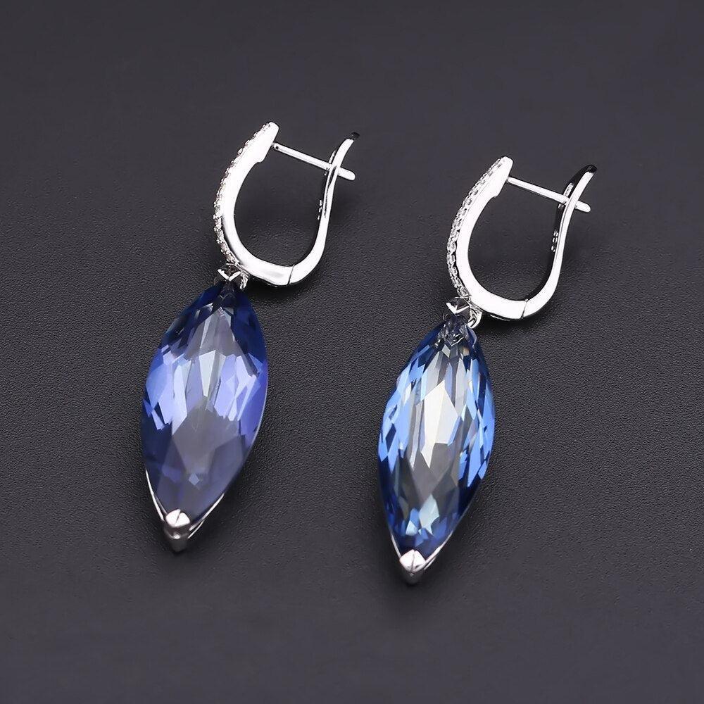 Elegant Sterling Silver Marquise Quartz Dangle Earrings - Lucid Fantasy 