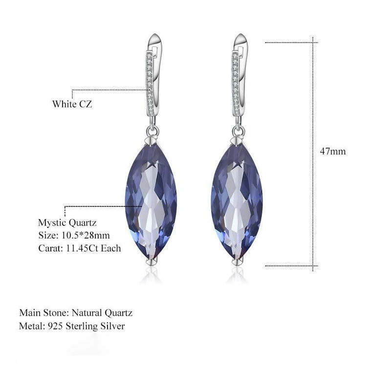 Elegant Sterling Silver Marquise Quartz Dangle Earrings - Lucid Fantasy 