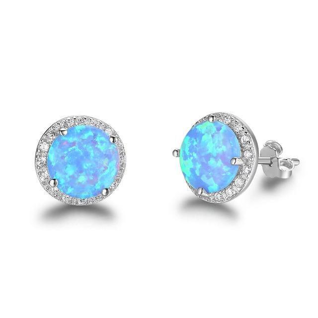 Elegant Sterling Silver Opal Halo Stud Earrings with White CZ Accents - Lucid Fantasy 