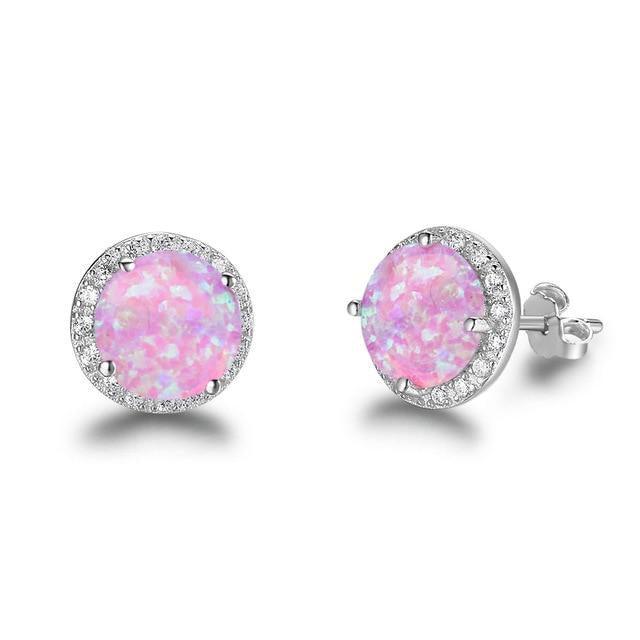 Elegant Sterling Silver Opal Halo Stud Earrings with White CZ Accents - Lucid Fantasy 