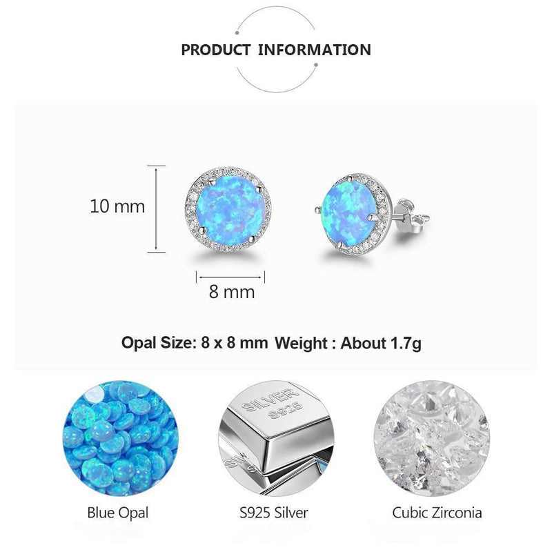 Elegant Sterling Silver Opal Halo Stud Earrings with White CZ Accents - Lucid Fantasy 