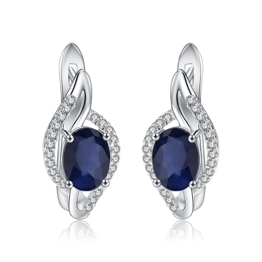 Elegant Sterling Silver Oval Blue Sapphire Swirl Earrings - Lucid Fantasy 