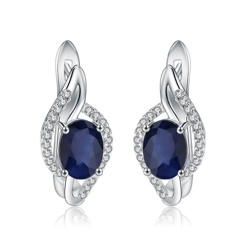 Elegant Sterling Silver Oval Blue Sapphire Swirl Earrings - Lucid Fantasy 