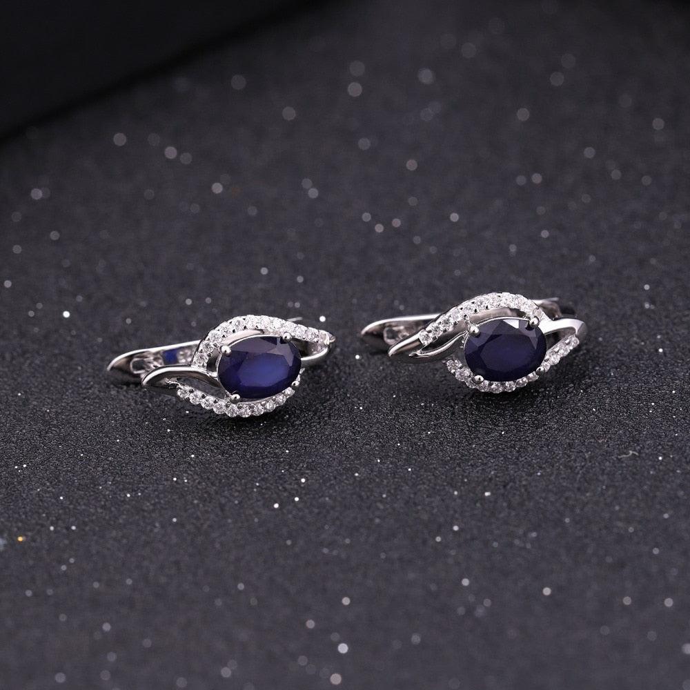 Elegant Sterling Silver Oval Blue Sapphire Swirl Earrings - Lucid Fantasy 