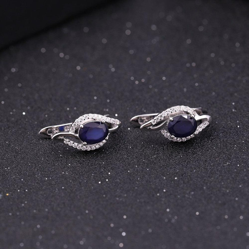 Elegant Sterling Silver Oval Blue Sapphire Swirl Earrings - Lucid Fantasy 