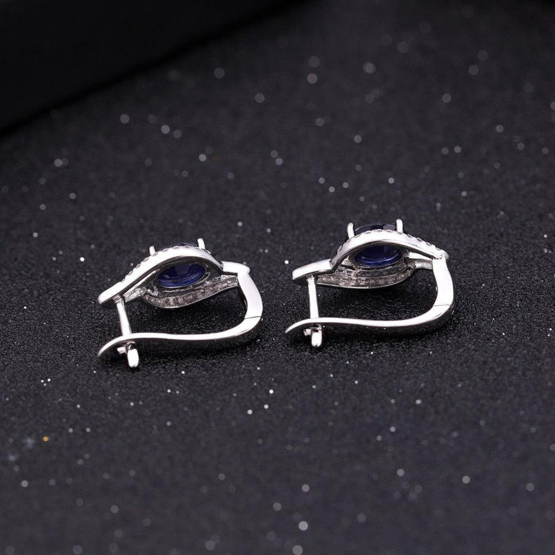 Elegant Sterling Silver Oval Blue Sapphire Swirl Earrings - Lucid Fantasy 