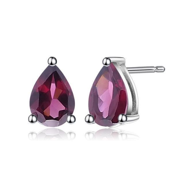 Elegant Sterling Silver Pear-Shaped Stud Earrings with Swiss Blue Topaz, Mystic Quartz, and Rhodolite Garnet - Lucid Fantasy 