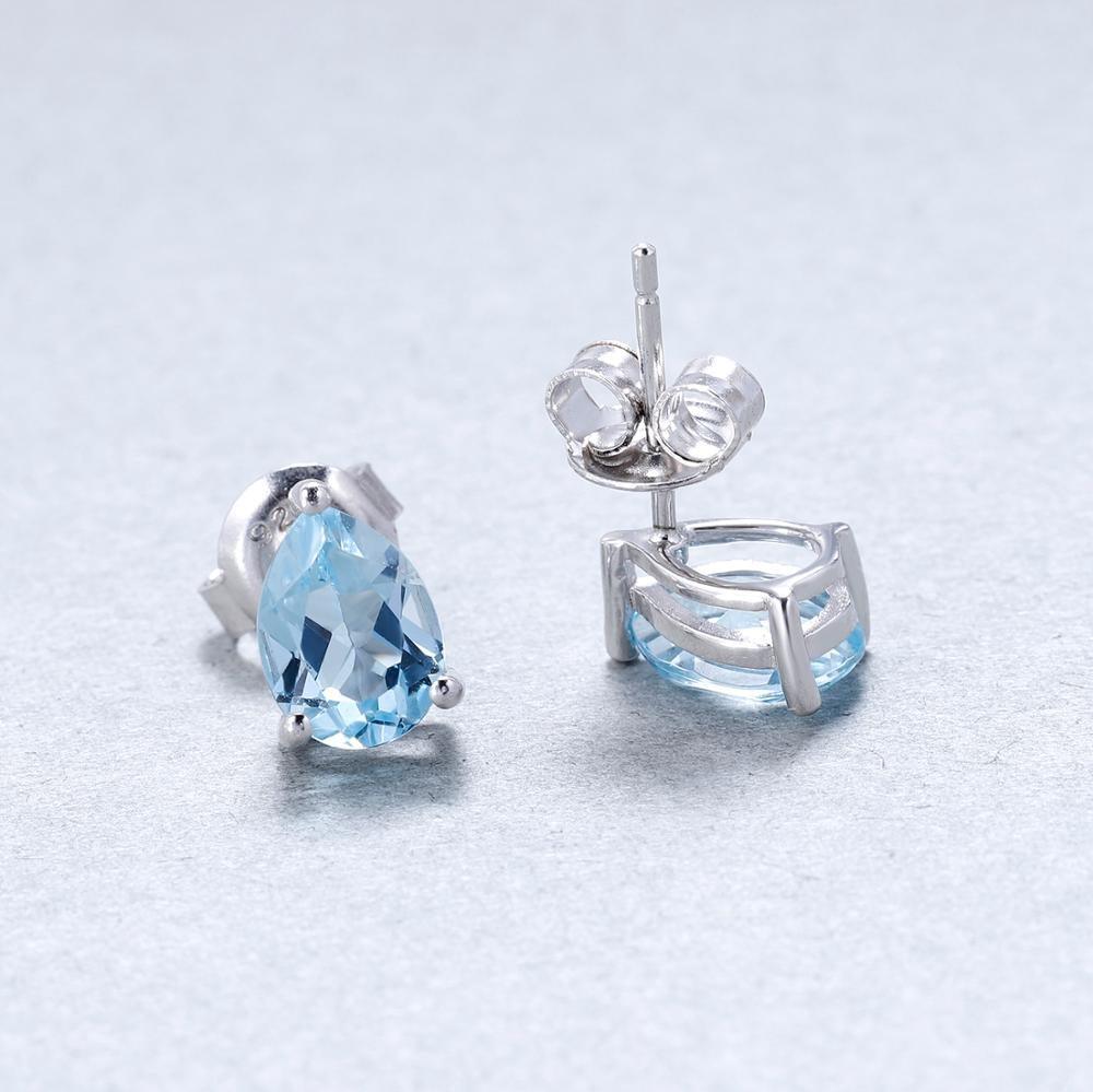 Elegant Sterling Silver Pear-Shaped Stud Earrings with Swiss Blue Topaz, Mystic Quartz, and Rhodolite Garnet - Lucid Fantasy 