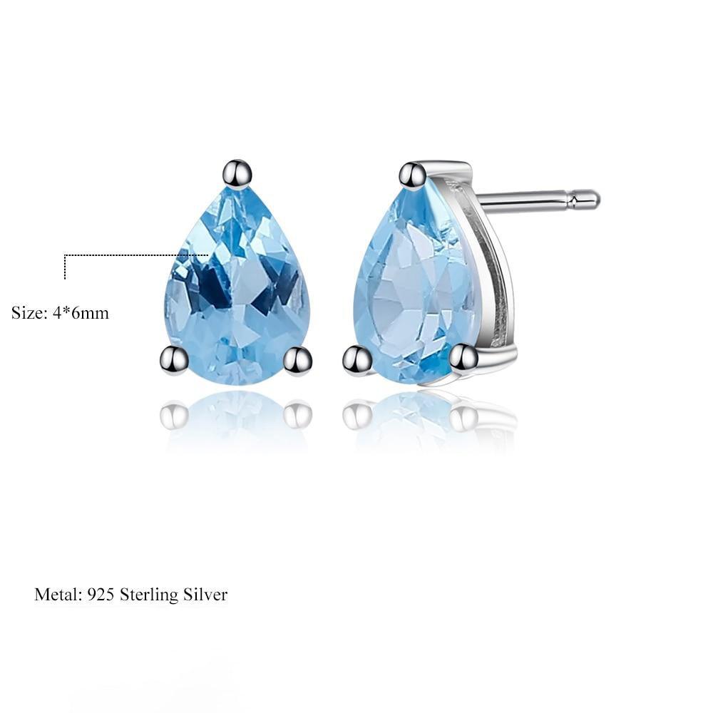 Elegant Sterling Silver Pear-Shaped Stud Earrings with Swiss Blue Topaz, Mystic Quartz, and Rhodolite Garnet - Lucid Fantasy 