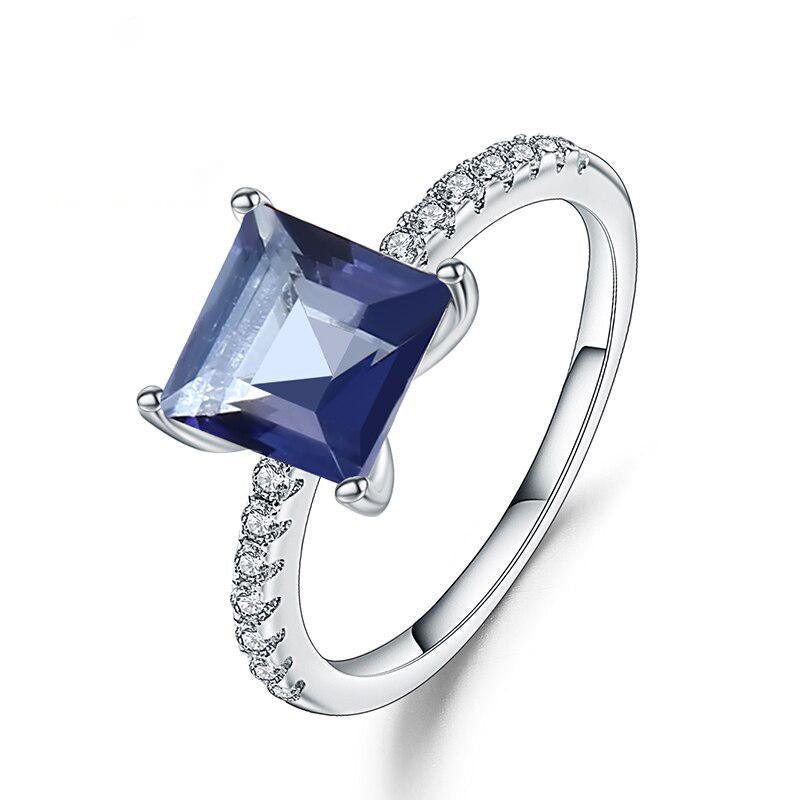 Elegant Sterling Silver Princess Cut Blue Mystic Quartz Ring with White Cubic Zirconia - Lucid Fantasy 