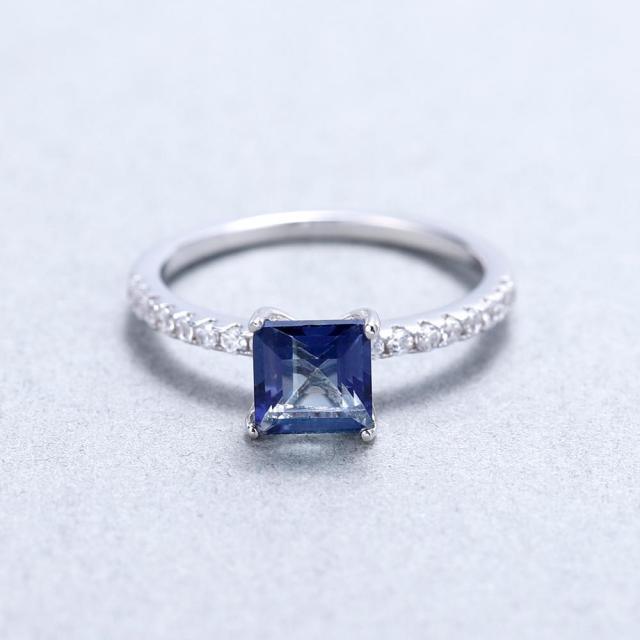 Elegant Sterling Silver Princess Cut Blue Mystic Quartz Ring with White Cubic Zirconia - Lucid Fantasy 