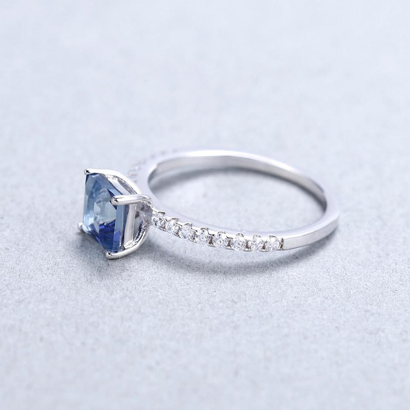 Elegant Sterling Silver Princess Cut Blue Mystic Quartz Ring with White Cubic Zirconia - Lucid Fantasy 