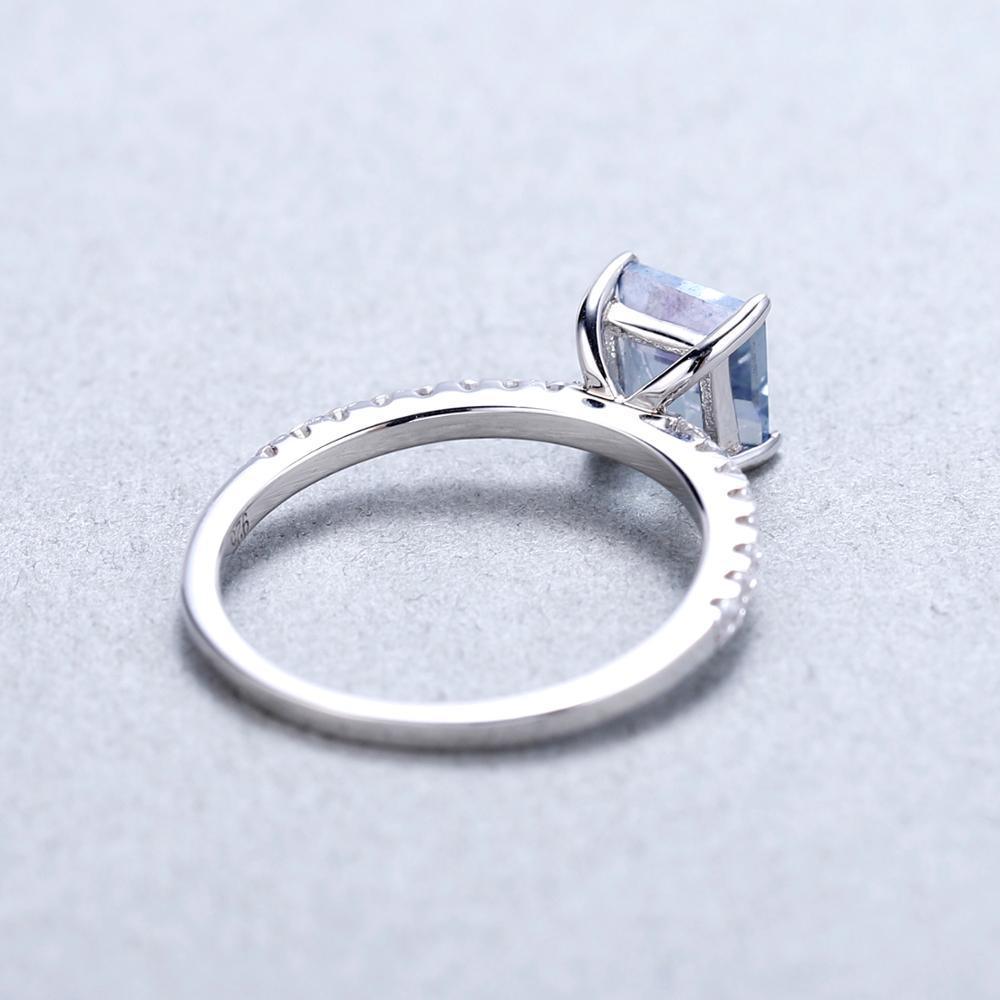 Elegant Sterling Silver Princess Cut Blue Mystic Quartz Ring with White Cubic Zirconia - Lucid Fantasy 