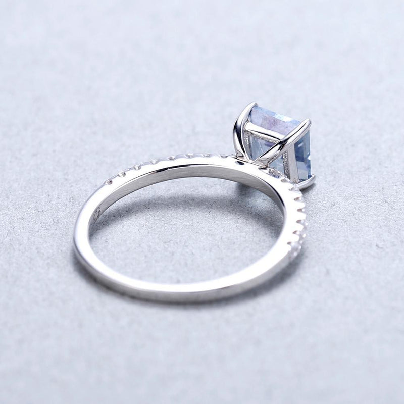 Elegant Sterling Silver Princess Cut Blue Mystic Quartz Ring with White Cubic Zirconia - Lucid Fantasy 