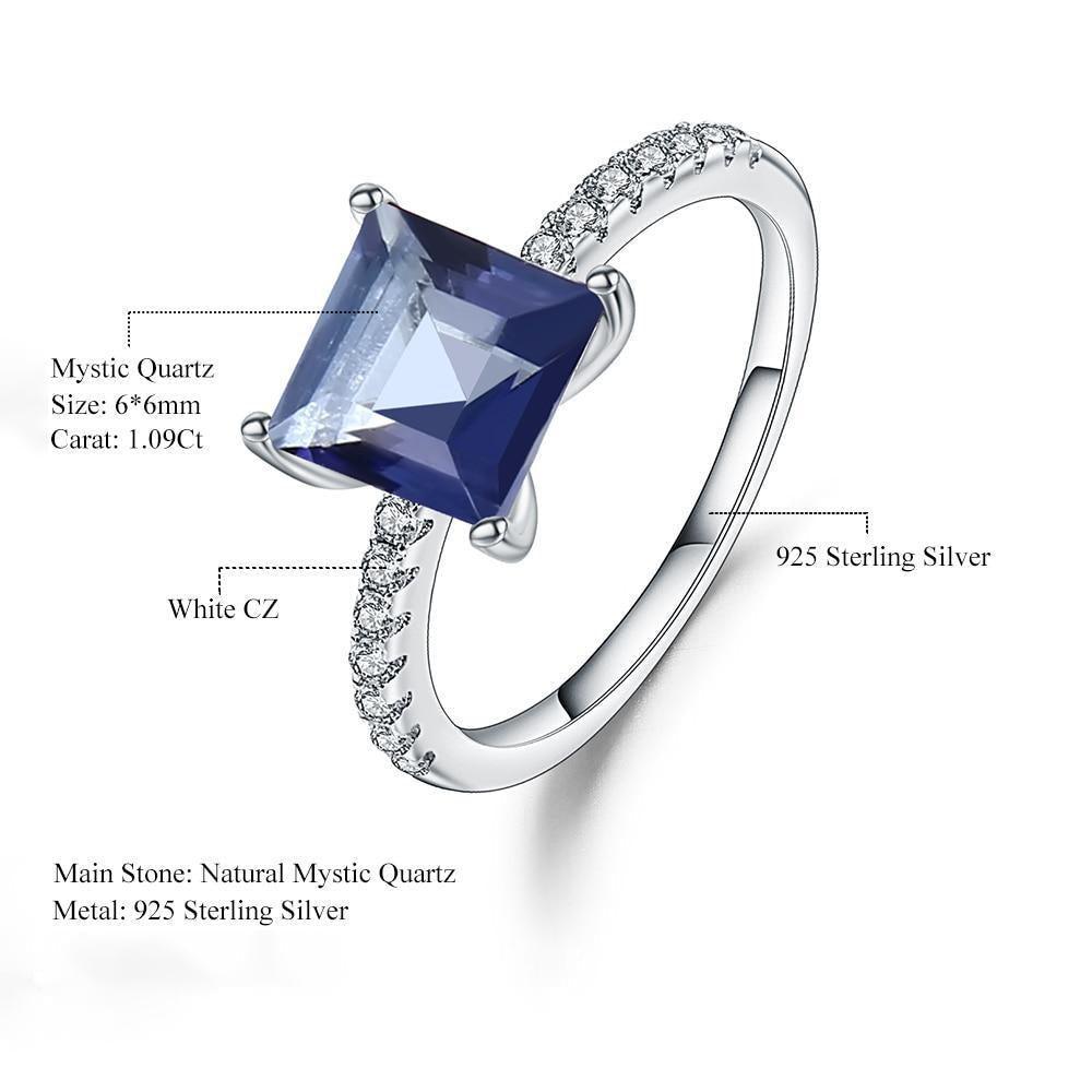 Elegant Sterling Silver Princess Cut Blue Mystic Quartz Ring with White Cubic Zirconia - Lucid Fantasy 