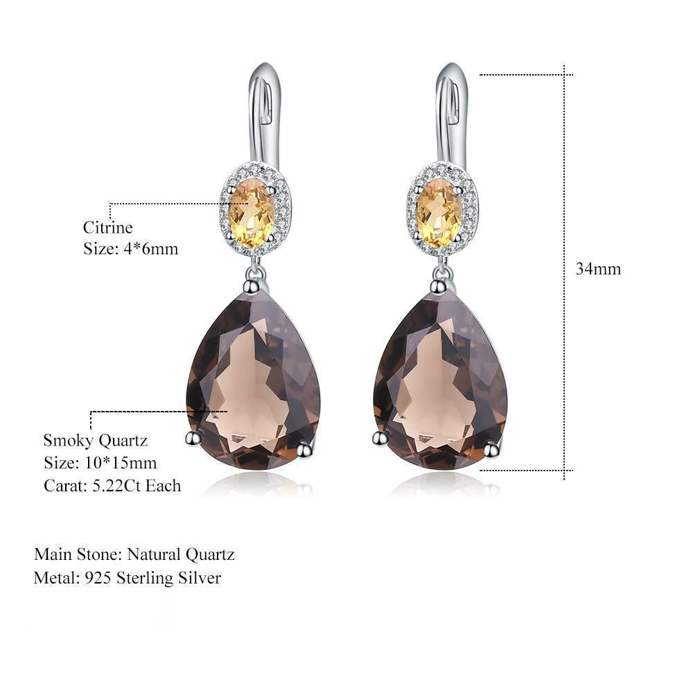 Elegant Sterling Silver Smoky Quartz and Citrine Gemstone Drop Earrings - Lucid Fantasy 