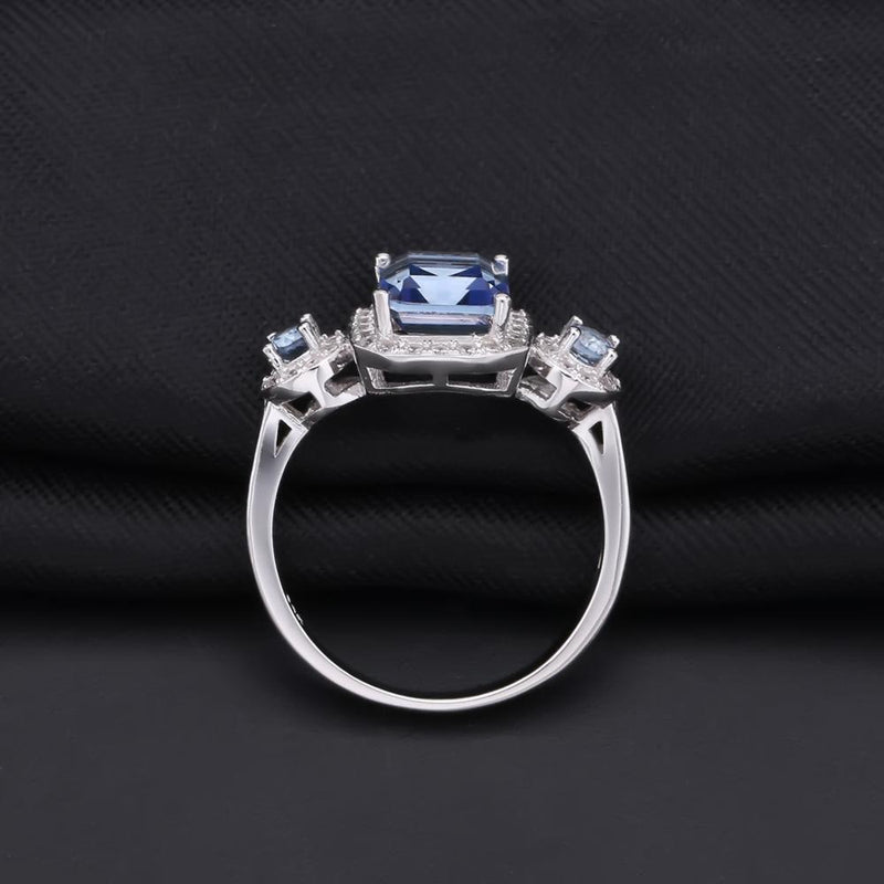 Elegant Sterling Silver Triple Stone Mystic Blue Quartz Ring - Lucid Fantasy 