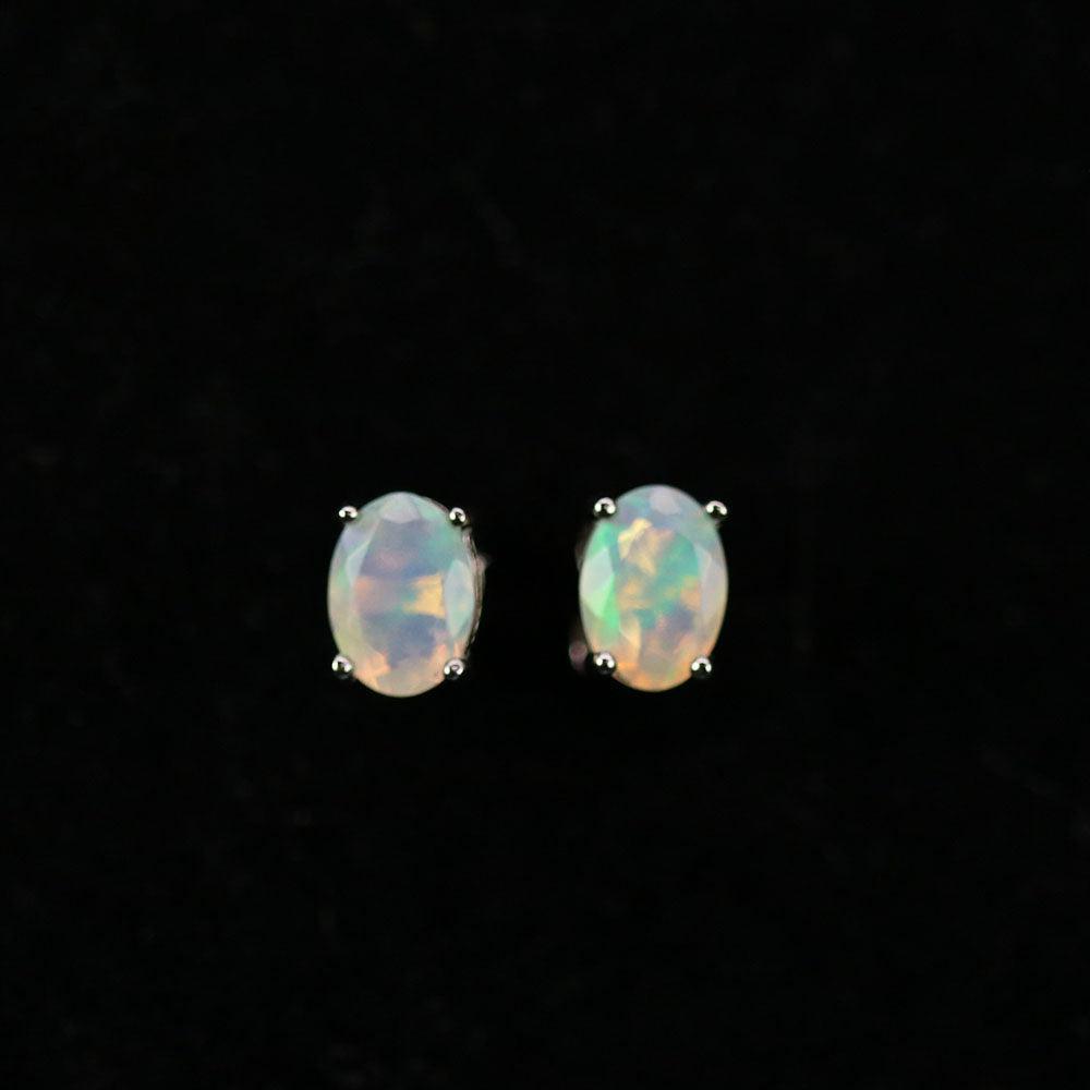 Elegant Sterling Silver White Opal Oval Stud Earrings - Lucid Fantasy 