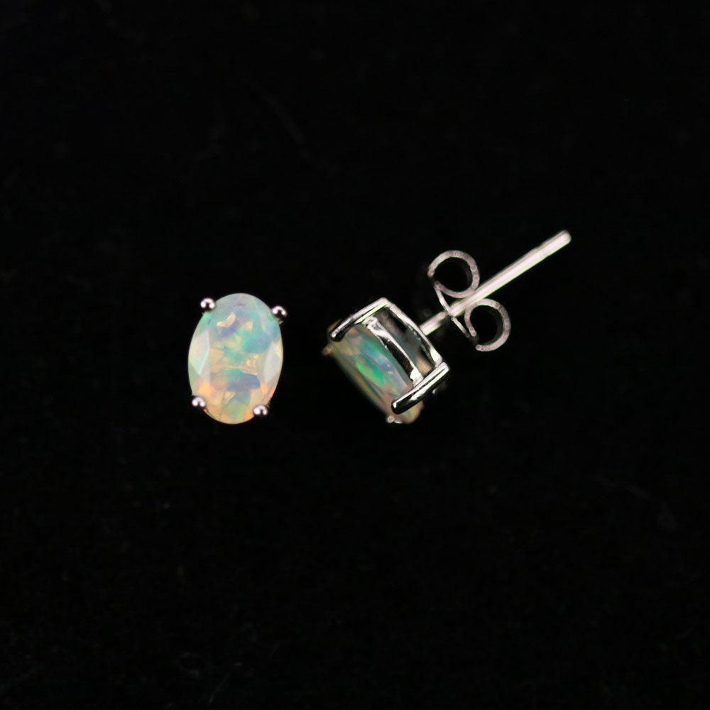 Elegant Sterling Silver White Opal Oval Stud Earrings - Lucid Fantasy 