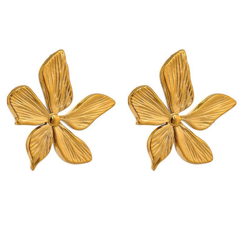 Elegant Textured Gold Flower BOHO Maxi Stud Earrings - Lucid Fantasy 