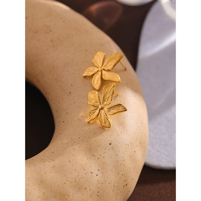 Elegant Textured Gold Flower BOHO Maxi Stud Earrings - Lucid Fantasy 