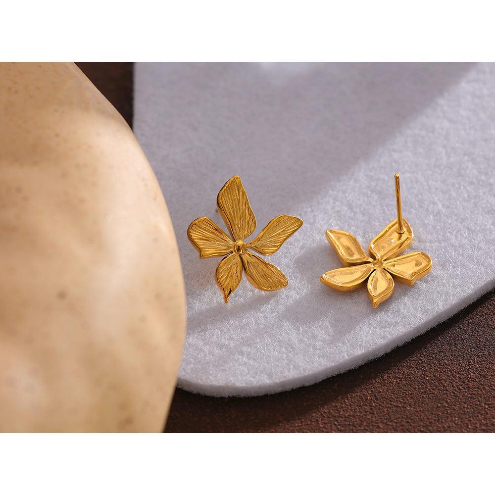 Elegant Textured Gold Flower BOHO Maxi Stud Earrings - Lucid Fantasy 