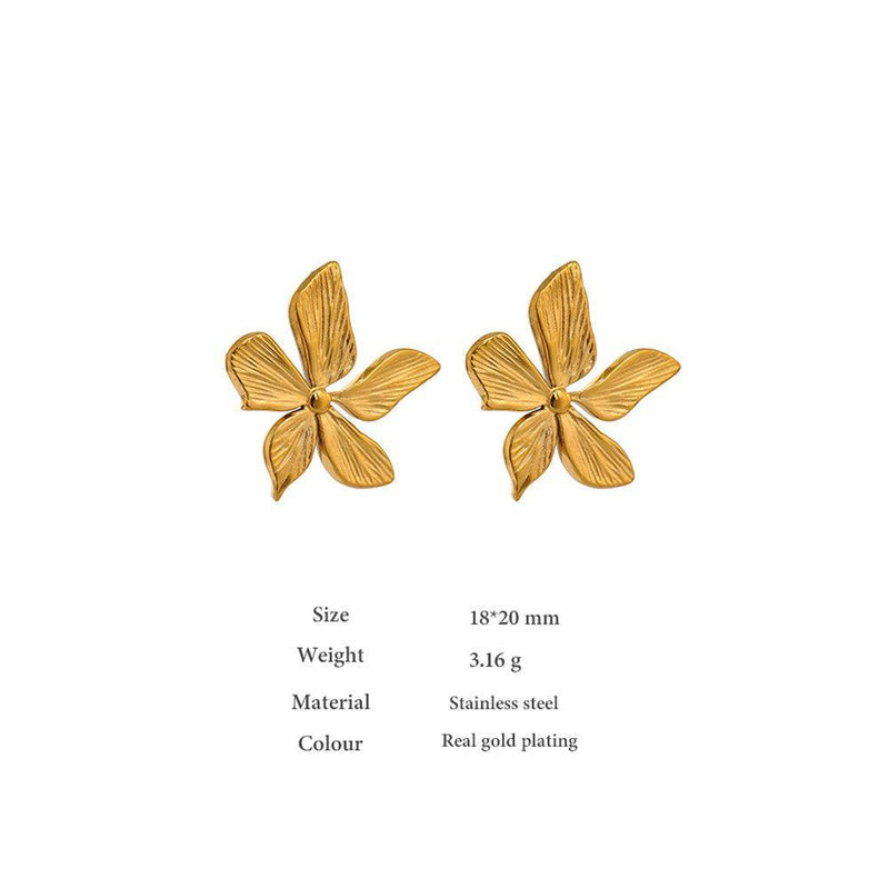 Elegant Textured Gold Flower BOHO Maxi Stud Earrings - Lucid Fantasy 