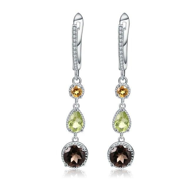 Elegant Triple Gemstone Sterling Silver Drop Earrings - Lucid Fantasy 