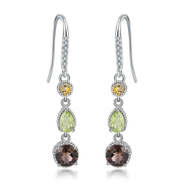 Elegant Triple Gemstone Sterling Silver Drop Earrings - Lucid Fantasy 