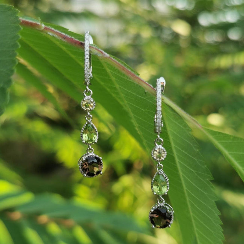 Elegant Triple Gemstone Sterling Silver Drop Earrings - Lucid Fantasy 