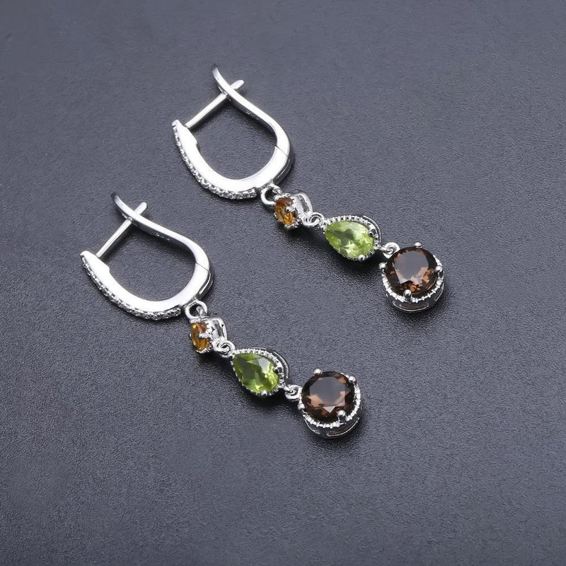 Elegant Triple Gemstone Sterling Silver Drop Earrings - Lucid Fantasy 