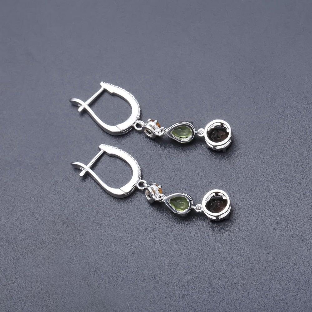 Elegant Triple Gemstone Sterling Silver Drop Earrings - Lucid Fantasy 