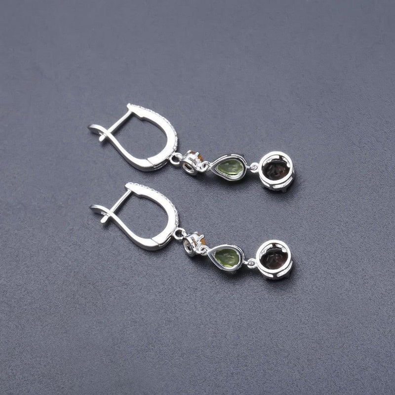 Elegant Triple Gemstone Sterling Silver Drop Earrings - Lucid Fantasy 