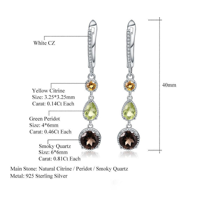 Elegant Triple Gemstone Sterling Silver Drop Earrings - Lucid Fantasy 