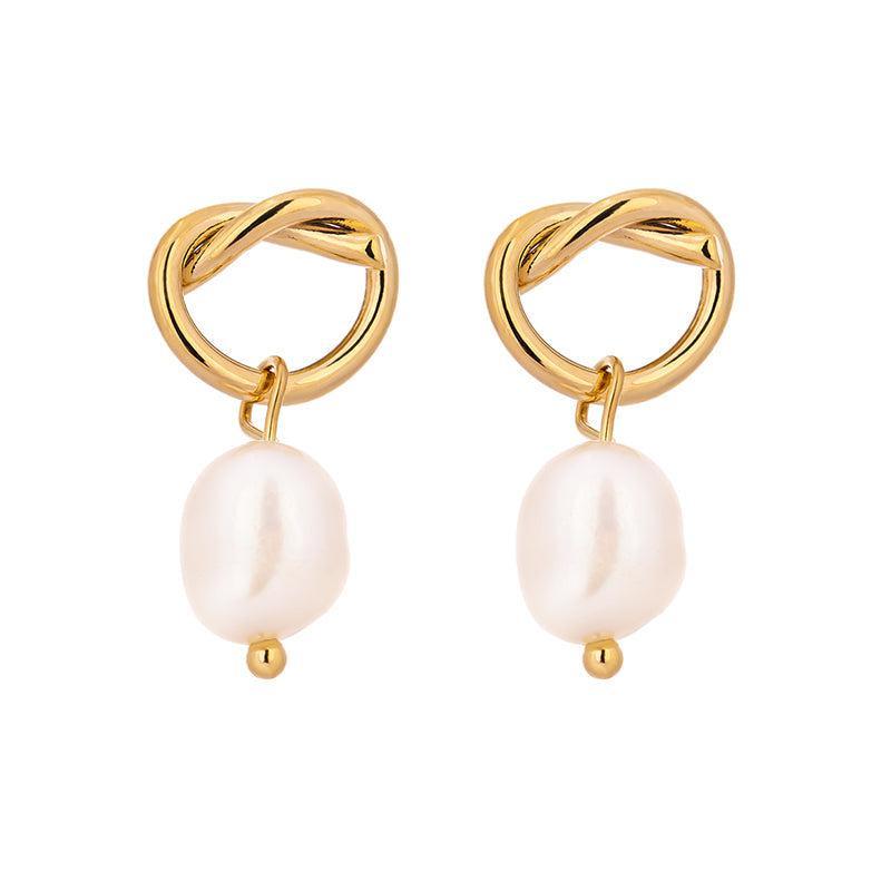 Elegant Twist Pearl Drop Earrings in Gold Metal - Lucid Fantasy 