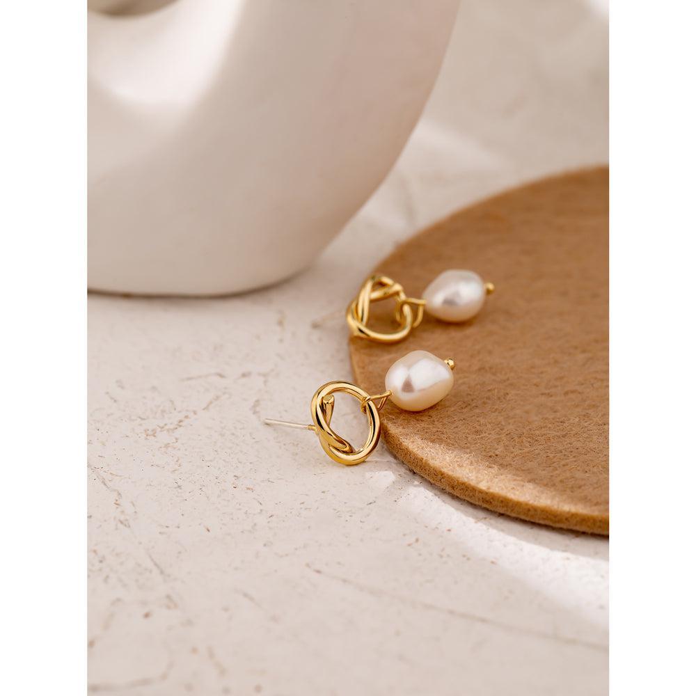 Elegant Twist Pearl Drop Earrings in Gold Metal - Lucid Fantasy 