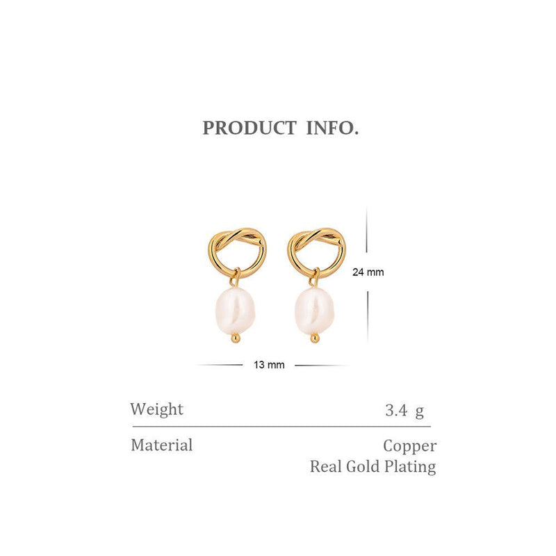 Elegant Twist Pearl Drop Earrings in Gold Metal - Lucid Fantasy 