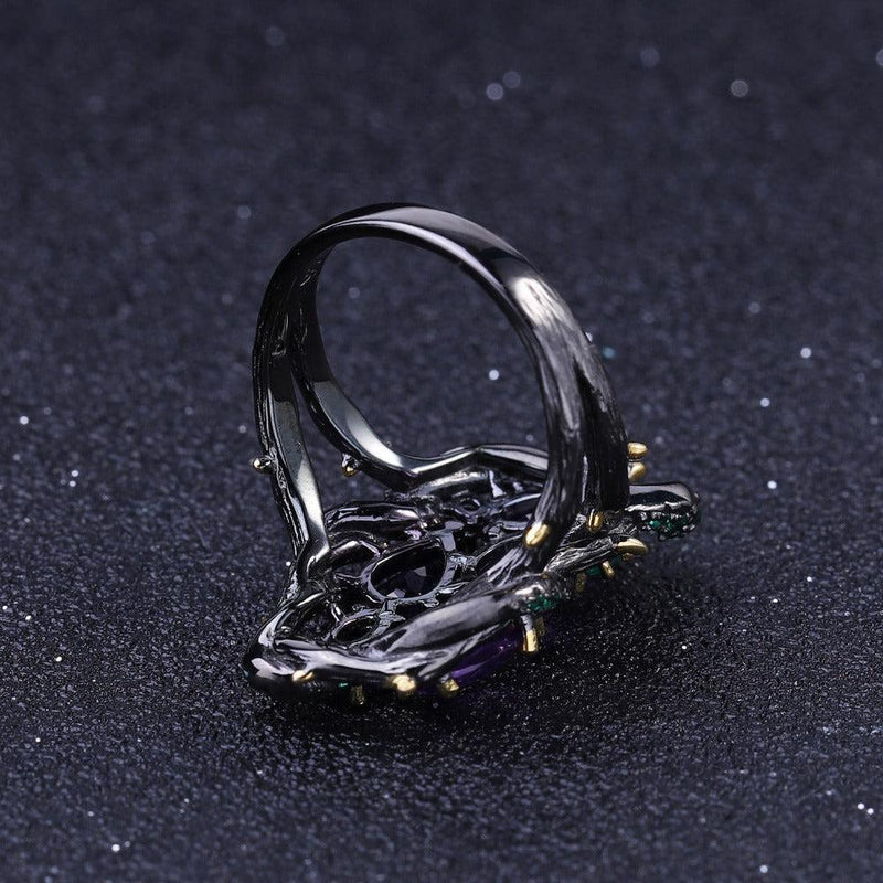 Emerald and Amethyst Snake Ring in Sterling Silver - Lucid Fantasy 