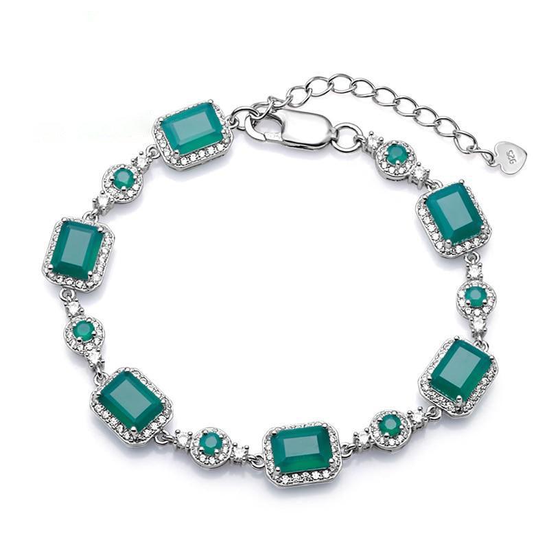 Emerald Cut Green Agate and Sterling Silver Link Bracelet - Lucid Fantasy 