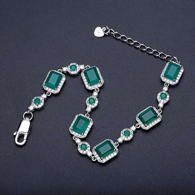 Emerald Cut Green Agate and Sterling Silver Link Bracelet - Lucid Fantasy 