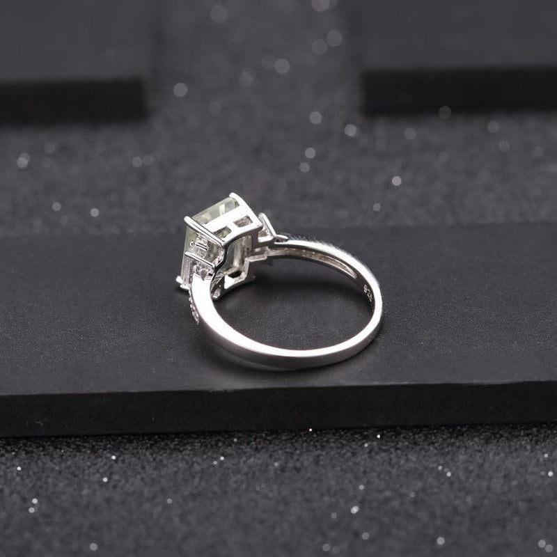 Emerald Cut Green Amethyst and Cubic Zirconia Ring in Sterling Silver - Lucid Fantasy 