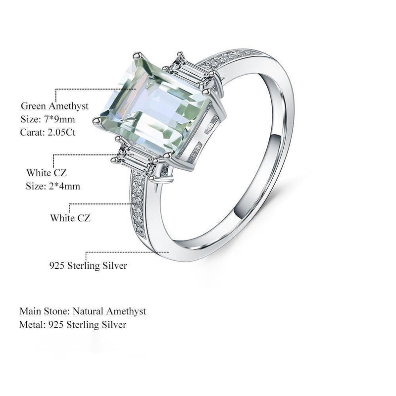 Emerald Cut Green Amethyst and Cubic Zirconia Ring in Sterling Silver - Lucid Fantasy 