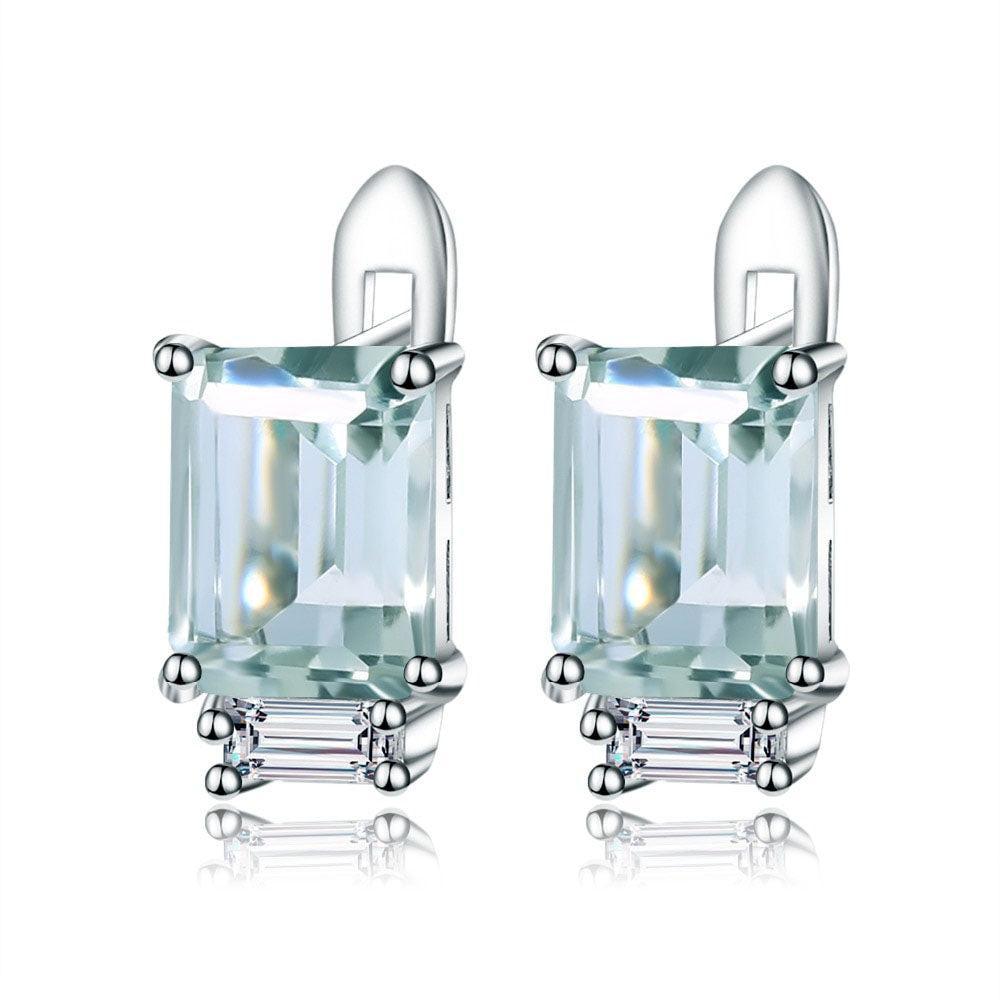 Emerald Cut Green Amethyst Earrings in Sterling Silver with Cubic Zirconia Accents - Lucid Fantasy 