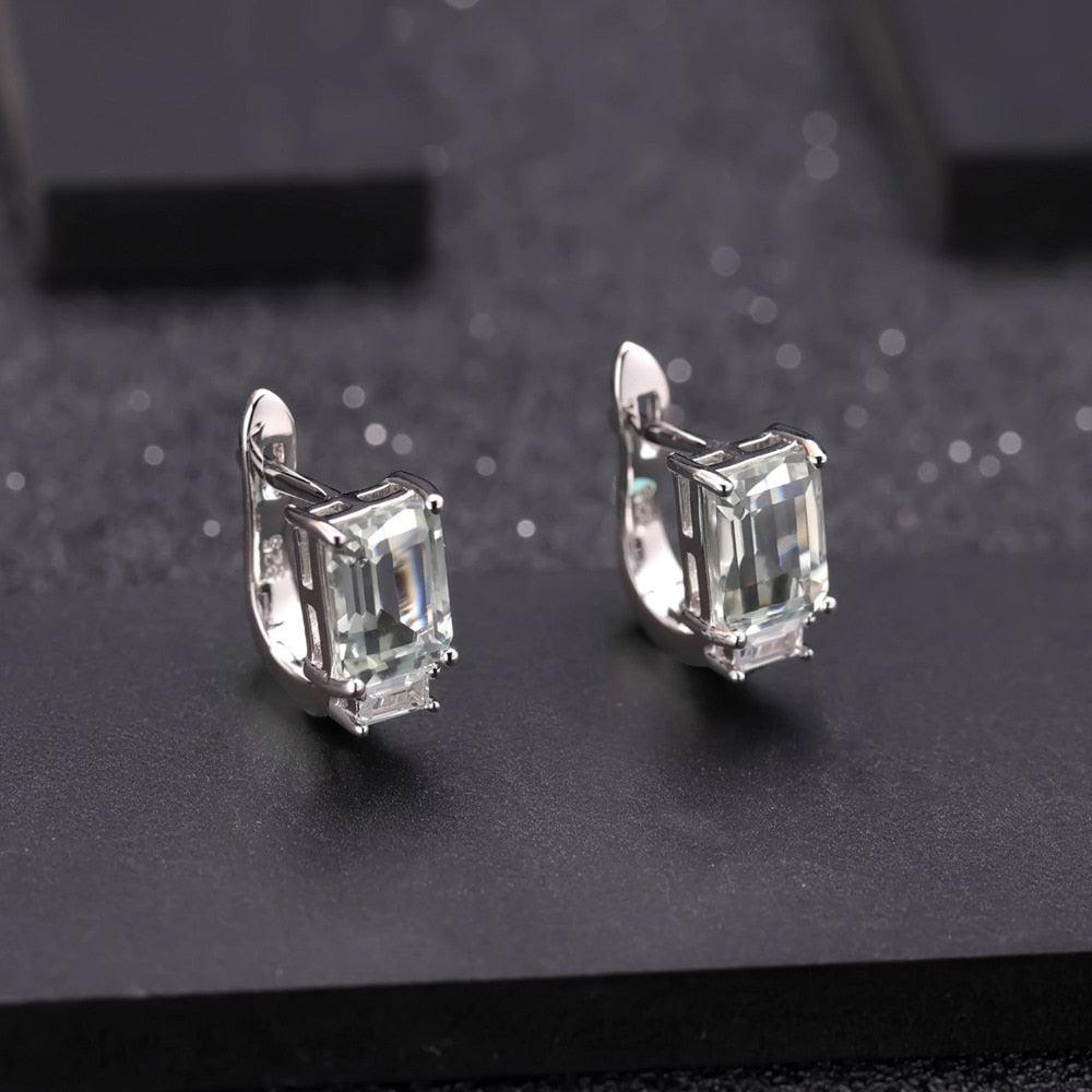 Emerald Cut Green Amethyst Earrings in Sterling Silver with Cubic Zirconia Accents - Lucid Fantasy 