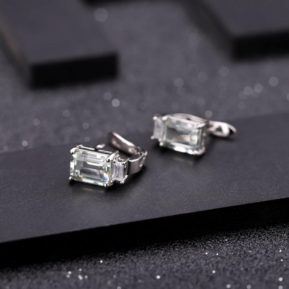 Emerald Cut Green Amethyst Earrings in Sterling Silver with Cubic Zirconia Accents - Lucid Fantasy 