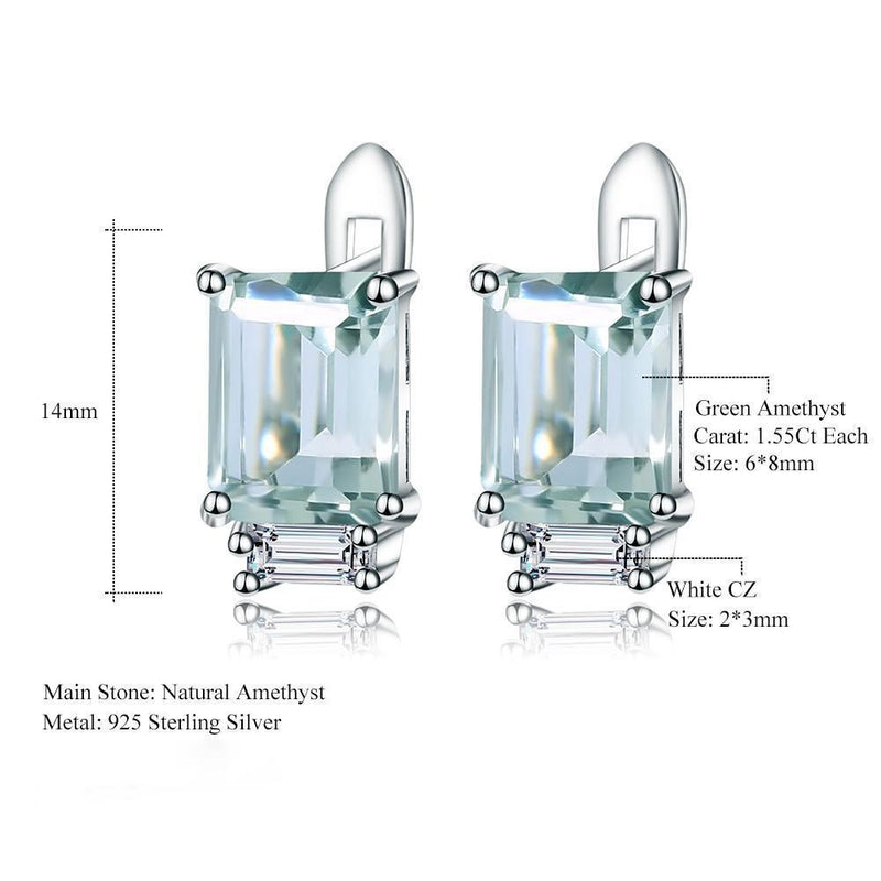 Emerald Cut Green Amethyst Earrings in Sterling Silver with Cubic Zirconia Accents - Lucid Fantasy 