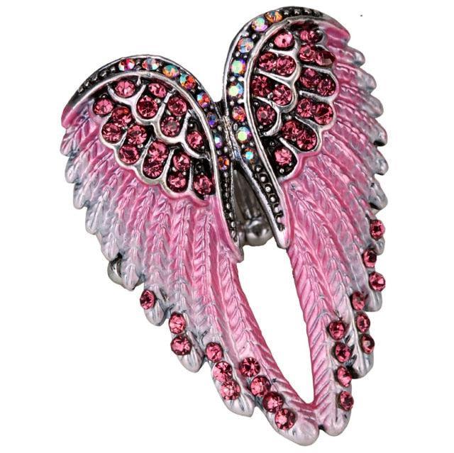 Ethereal Crystal-Embellished Angel Wings Adjustable Ring - Fashion Statement Piece - Lucid Fantasy 