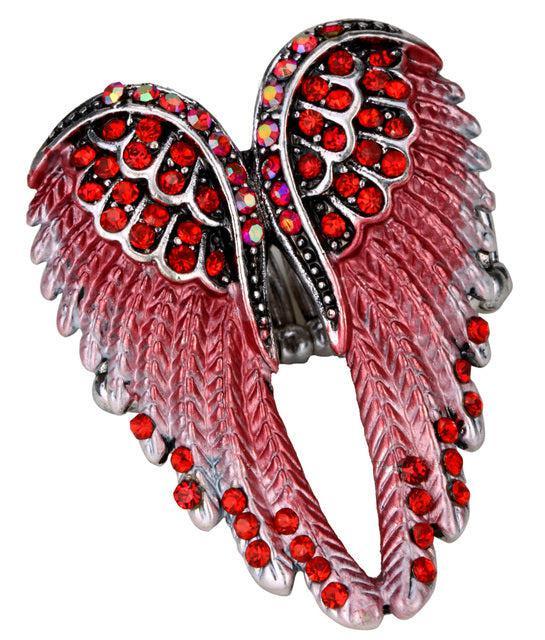 Ethereal Crystal-Embellished Angel Wings Adjustable Ring - Fashion Statement Piece - Lucid Fantasy 